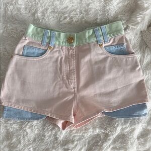 Balmain Pastel High Waist Shorts multi panels pink light blue size 38 IT